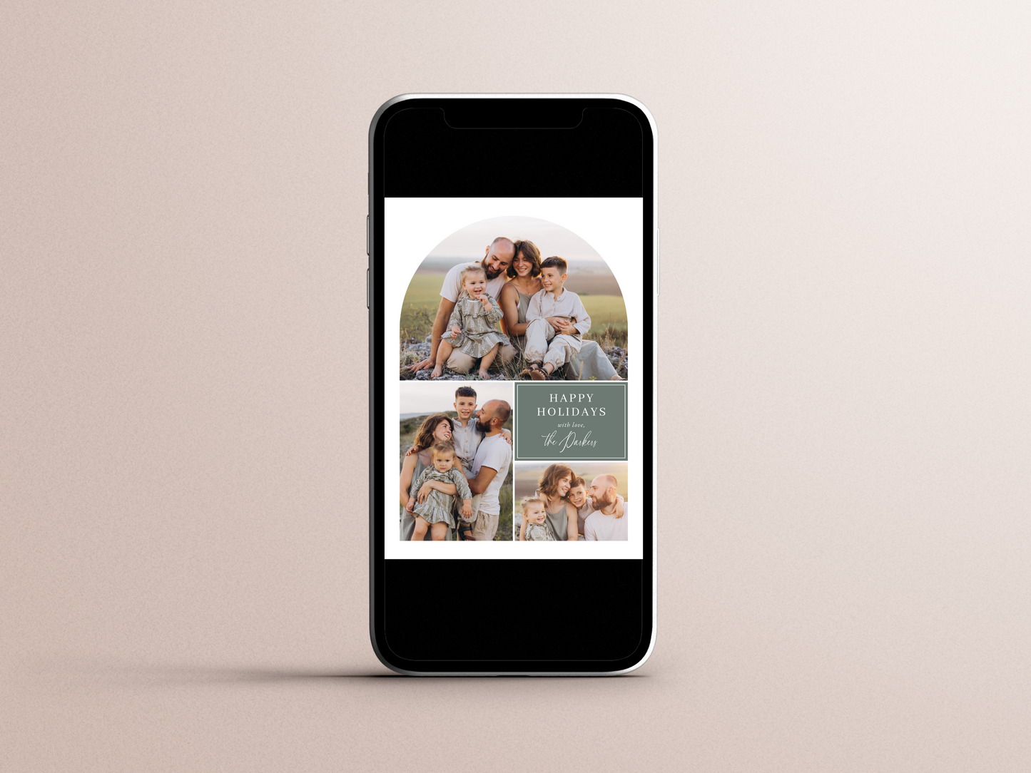 Boho Modern 4 Photo Collage Arch Christmas Photo Holiday Card