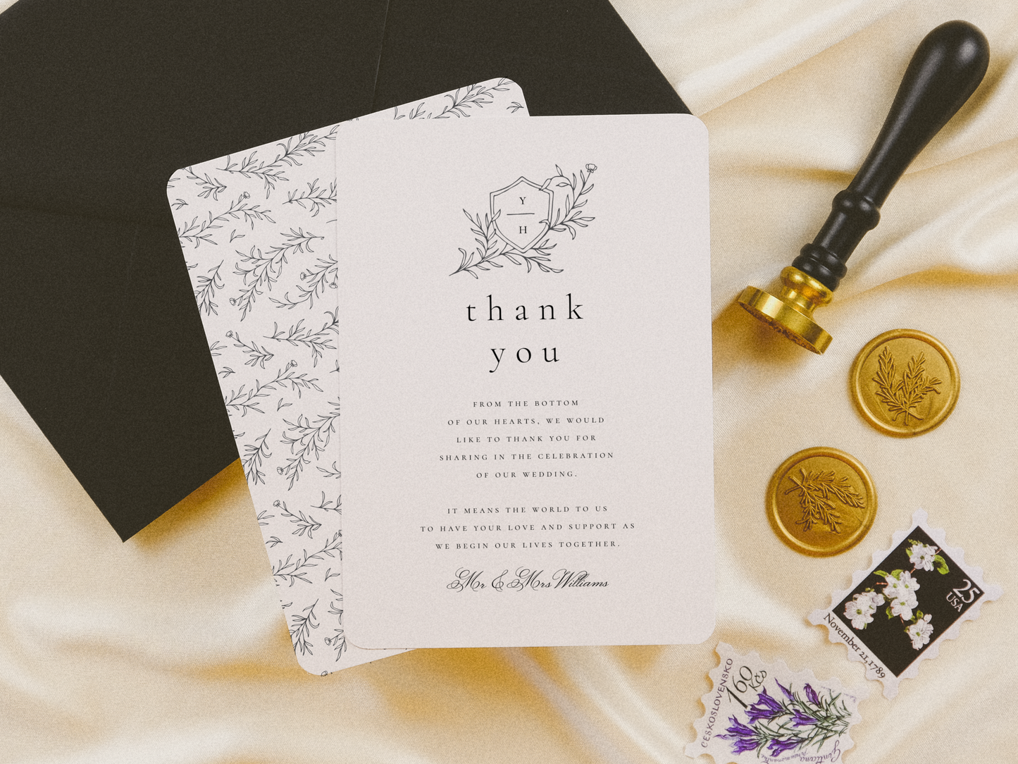 Illustrated Wedding Crest Botanical Wedding Invitation Suite