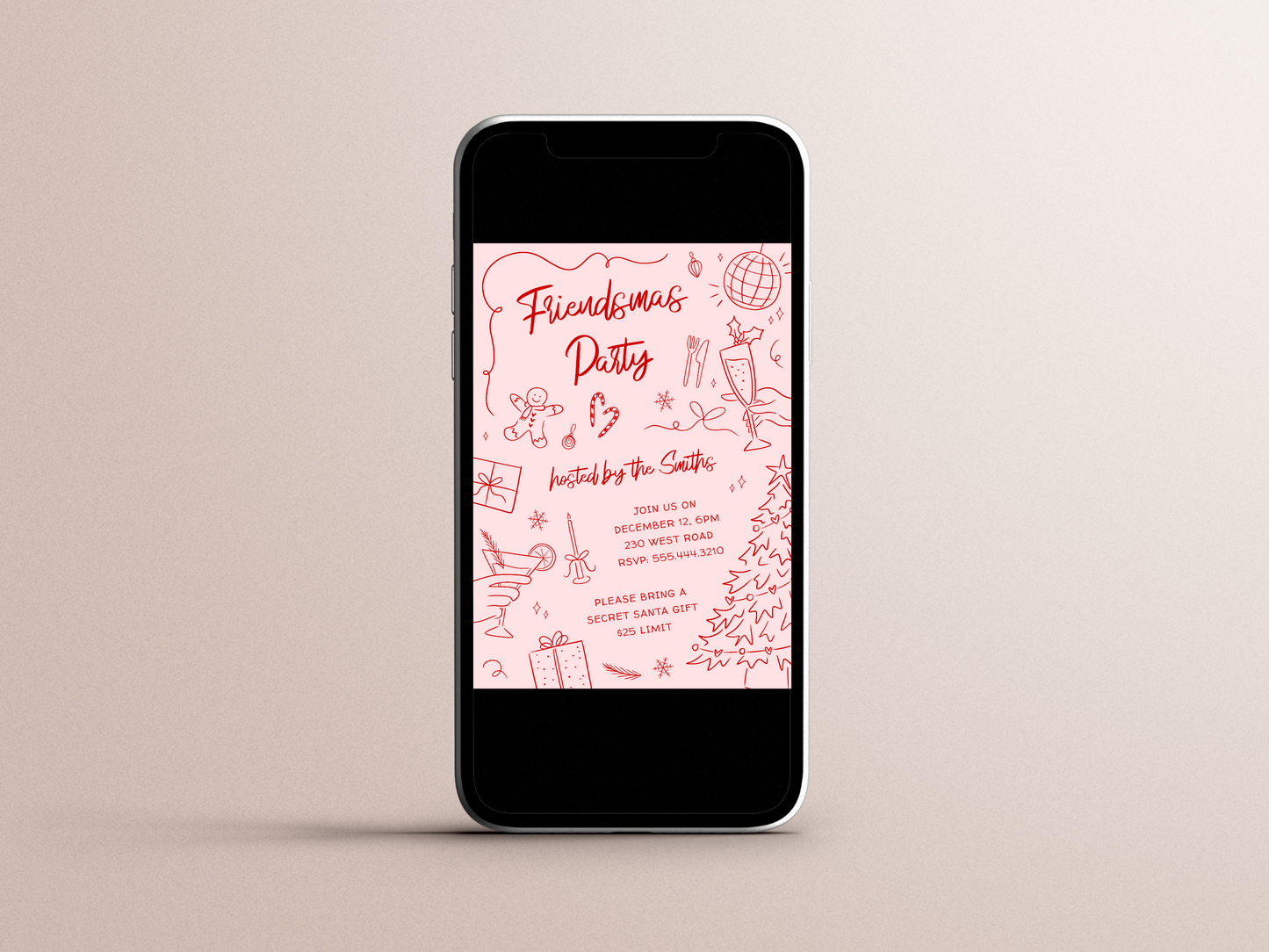 Friendsmas Whimsical Doodle Christmas Party Invitation