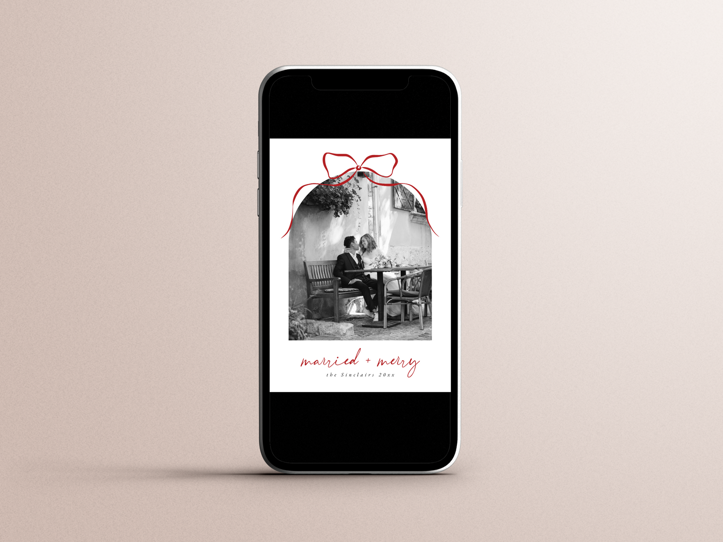 Married & Merry Elegant Bow Arch Photo Christmas Holiday Card