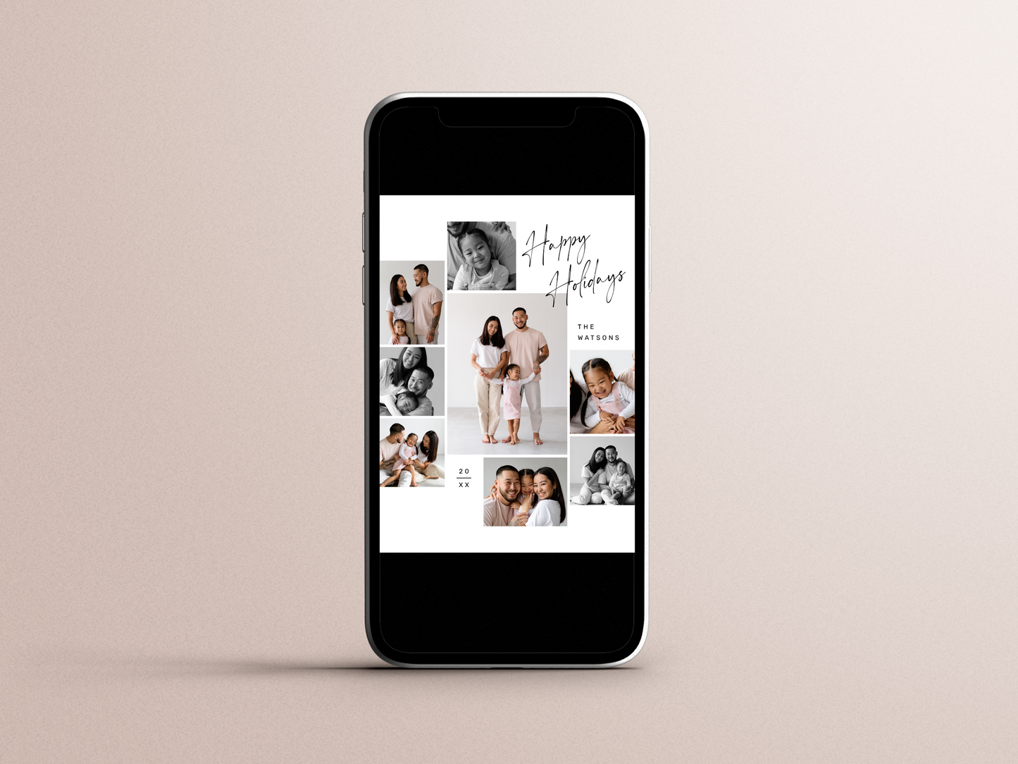 Modern Minimalist 9 Photo Collage Christmas Holiday Card