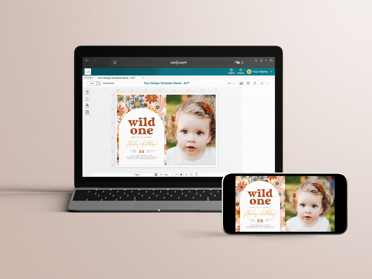 Wild One Retro Boho Wildflower 1st Birthday Party Invitation