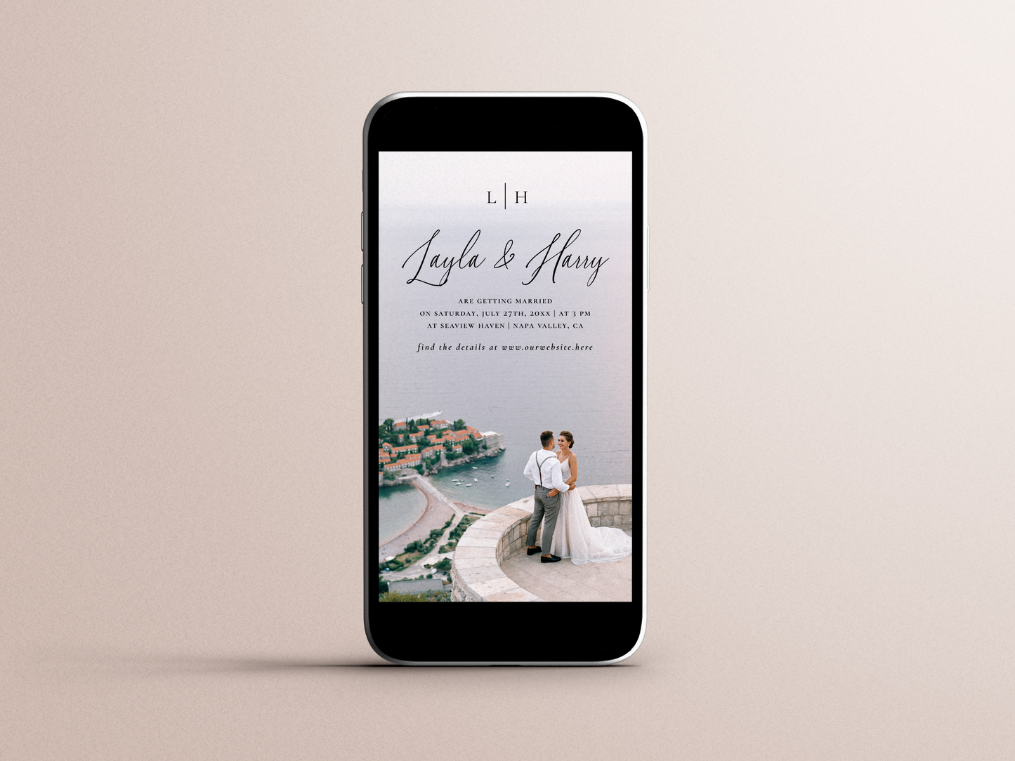 Elegant Monogram All-In-One QR Code Wedding Invitation