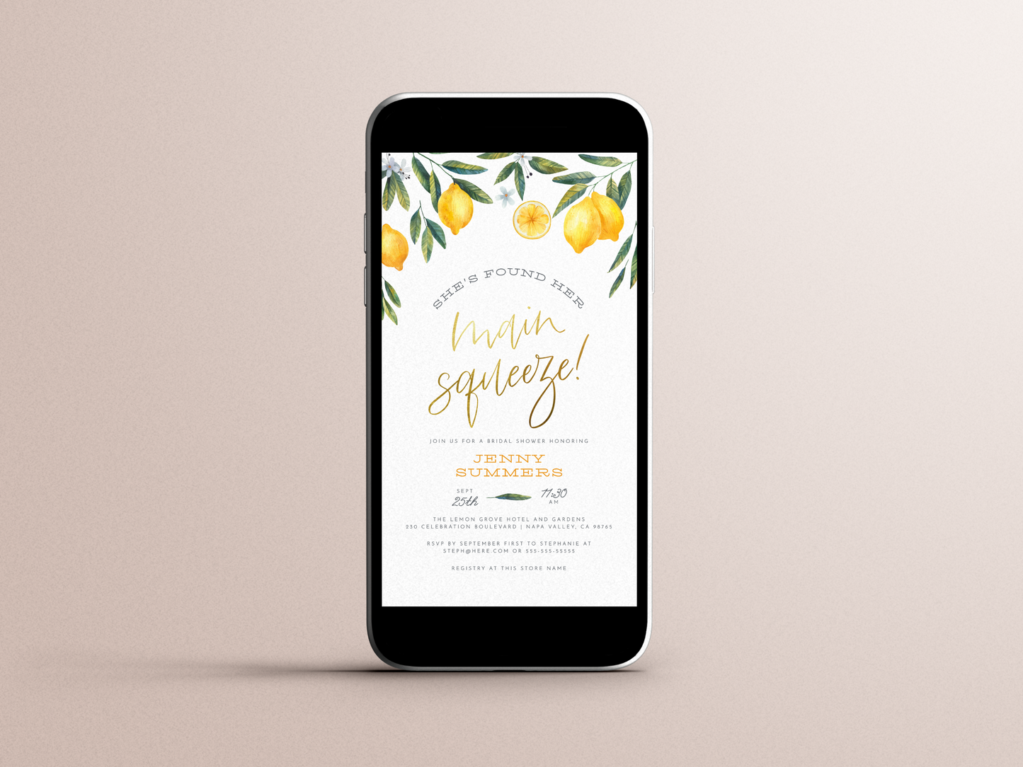 She's Found Her Main Squeeze Lemon Bridal Shower Invitation