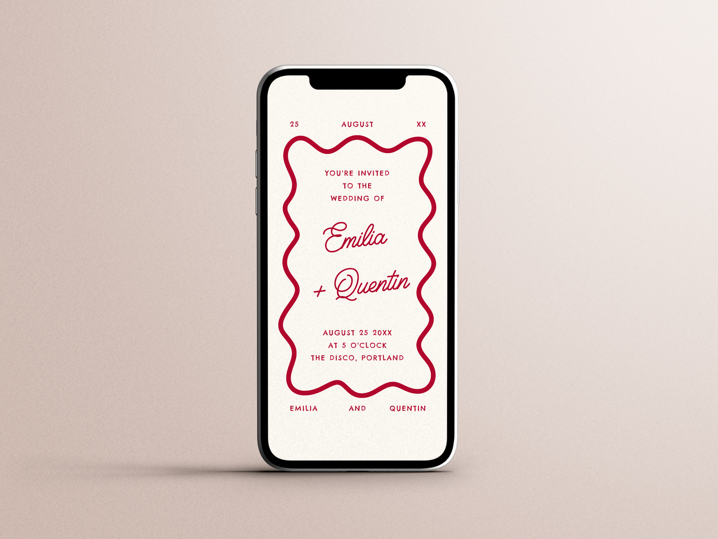 Wavy Frame Whimsical 70/80s Retro Wedding Invitation Suite