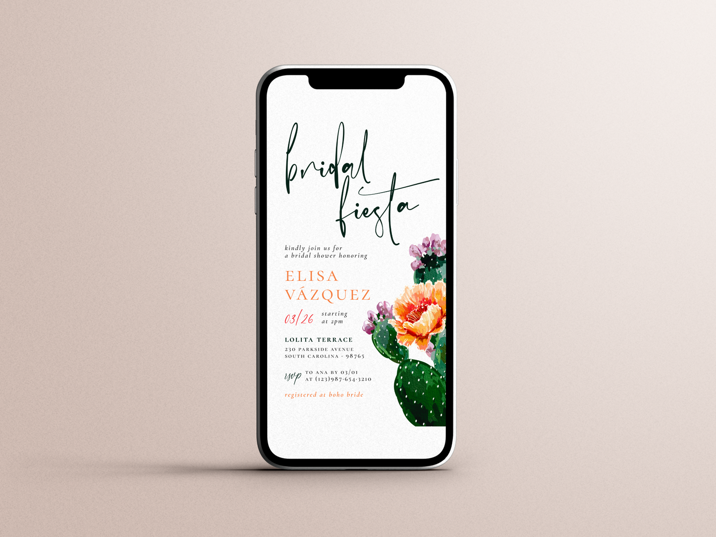 Boho Desert Cactus & Flowers Bridal Shower Invitation