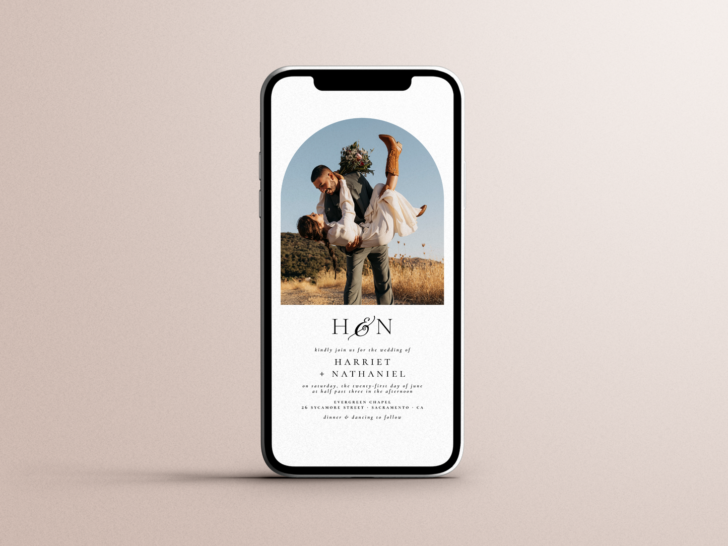 Minimalist Initials Boho Arch Wedding Invitation
