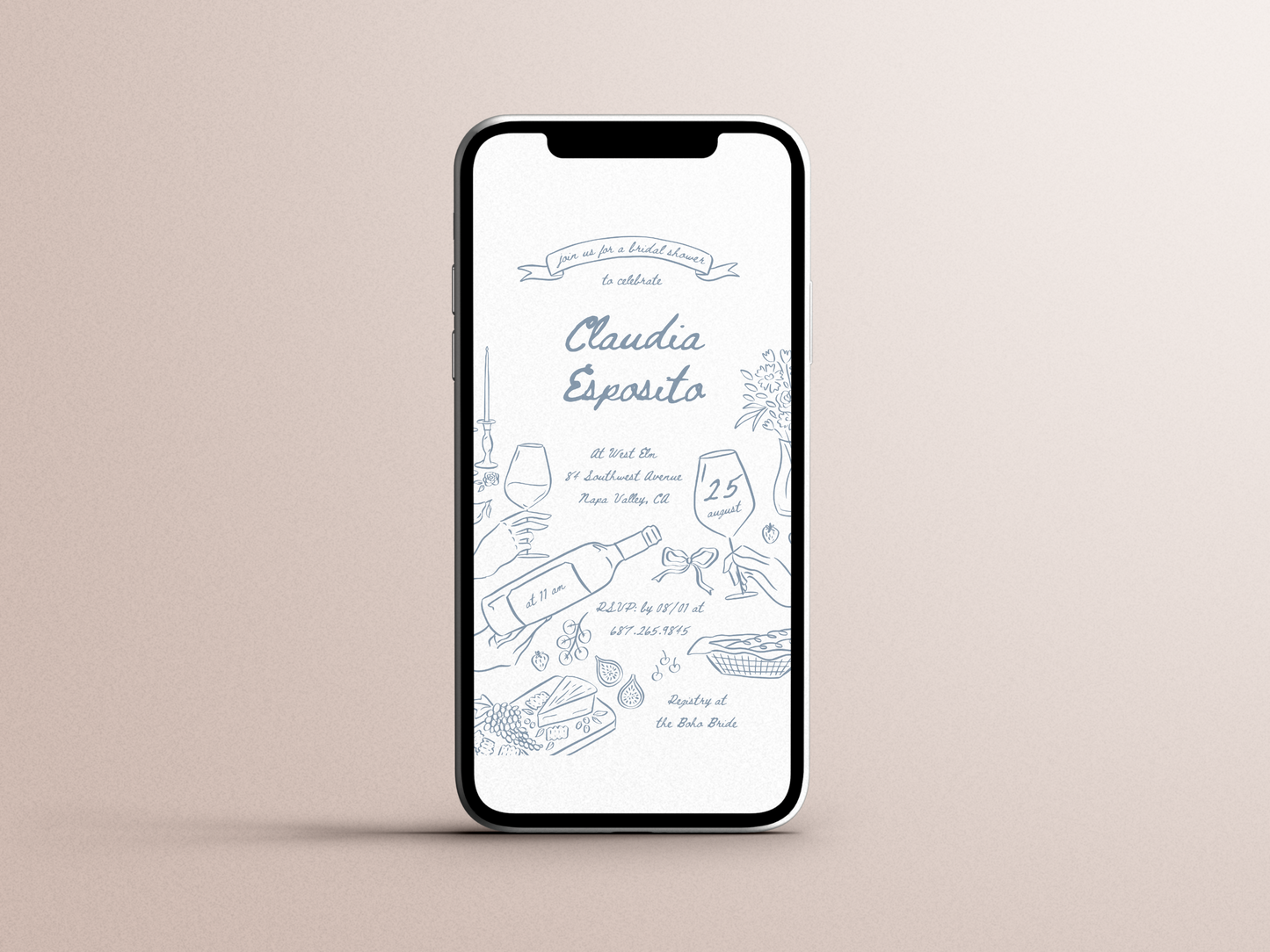 Hand Drawn Whimsical Brunch Bridal Shower Invitation