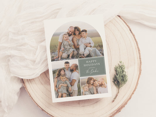 Boho Modern 4 Photo Collage Arch Christmas Photo Holiday Card