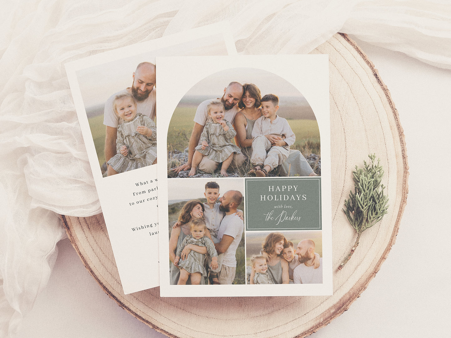 Boho Modern 4 Photo Collage Arch Christmas Photo Holiday Card