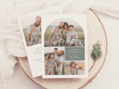 Boho Modern 4 Photo Collage Arch Christmas Photo Holiday Card