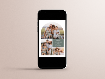 Boho Modern 4 Photo Collage Arch Christmas Photo Holiday Card