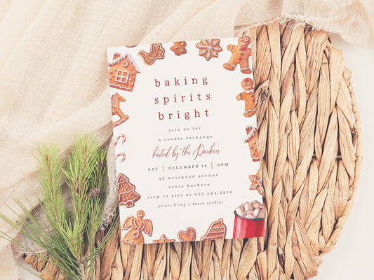 Baking Spirits Bright Cookie Exchange Christmas Invitation