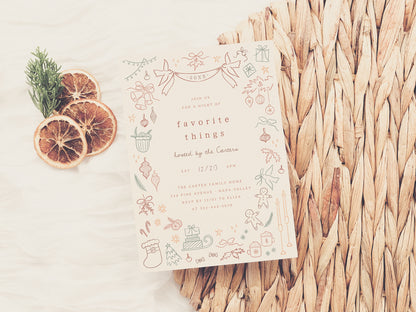 Whimsical Doodle Favorite Things Christmas Party Invitation