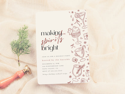 Making Spirits Bright Doodle Christmas Party Invitation