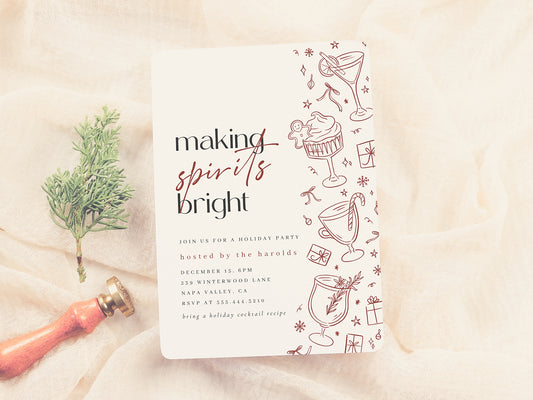 Making Spirits Bright Doodle Christmas Party Invitation