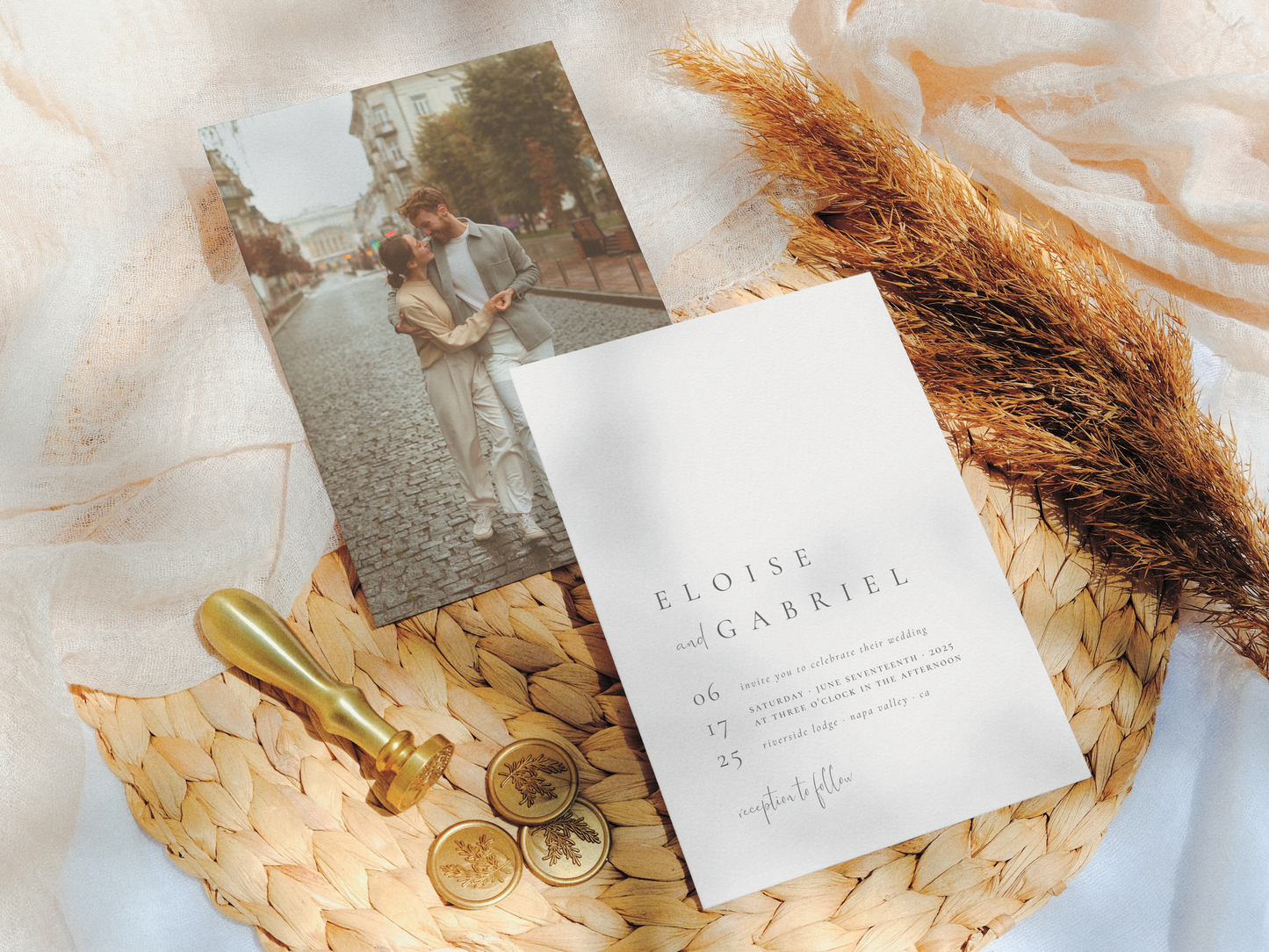 Elegant Bohemian Minimalist Photo Wedding Invitation