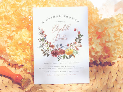 Boho Floral Fall Wildflower Bridal Shower Invitation