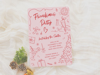 Friendsmas Whimsical Doodle Christmas Party Invitation