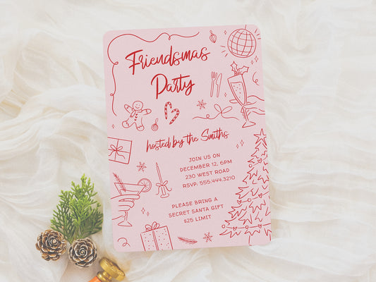 Friendsmas Whimsical Doodle Christmas Party Invitation