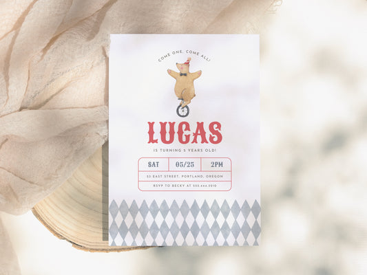 Vintage Circus Animals Boy Birthday Invitation