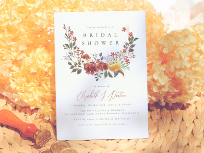 Boho Floral Fall Wildflower Bridal Shower Invitation