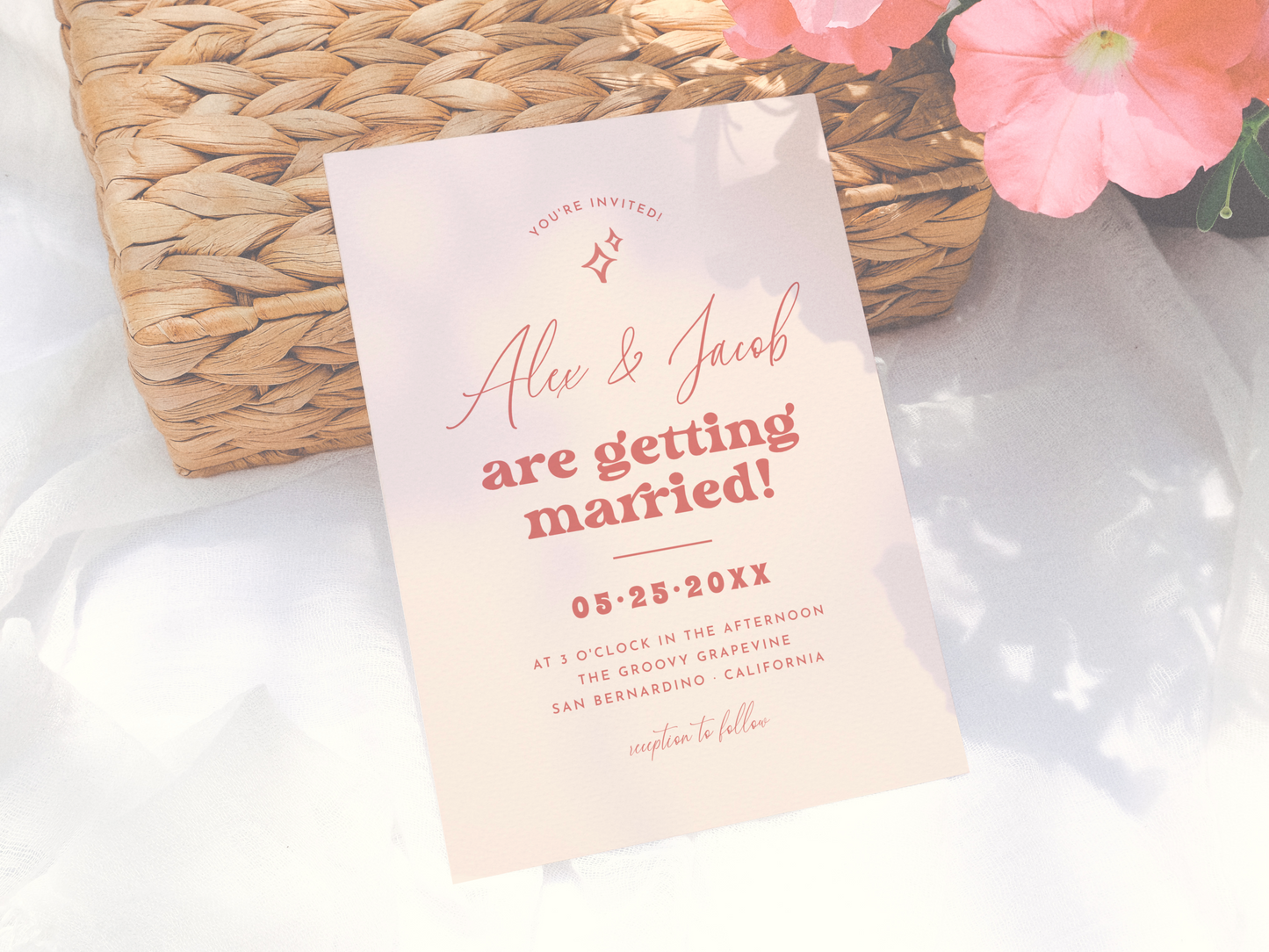 Groovy Sparkle Retro 70s Photo Wedding Invitation