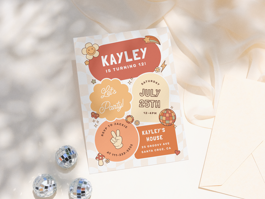 Groovy Daisy Retro Girl Birthday Party Invitation