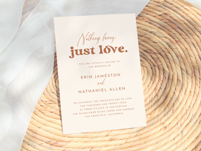 Nothing Fancy, Just Love Retro Groovy Wedding Invitation Suite