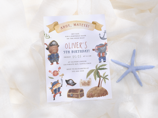 Pirate Animals Birthday Party Invitation
