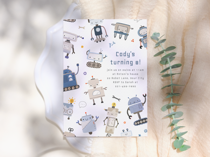 Robot Birthday Party Invitation Bundle