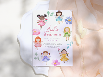 Fairy Garden Watercolor Floral Birthday Party Invitation