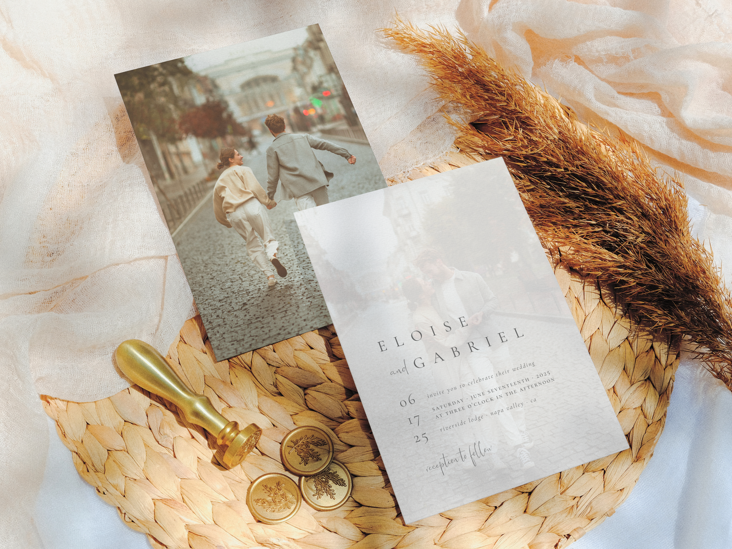 Elegant Bohemian Minimalist Photo Wedding Invitation