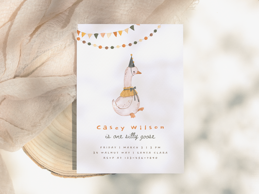 One Silly Goose Photo First Birthday Party Invitation