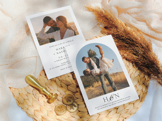 Minimalist Initials Boho Arch Wedding Invitation