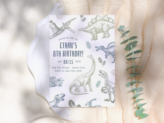 Dinosaur Modern Jurassic Party Birthday Invitation
