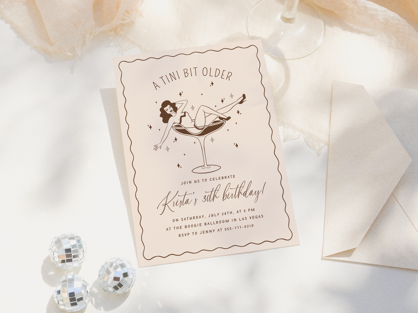 A Tini Bit Older Retro Espresso Martini Adult Birthday Party Invitation