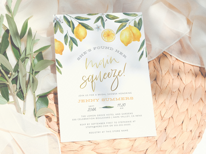 She's Found Her Main Squeeze Lemon Bridal Shower Invitation
