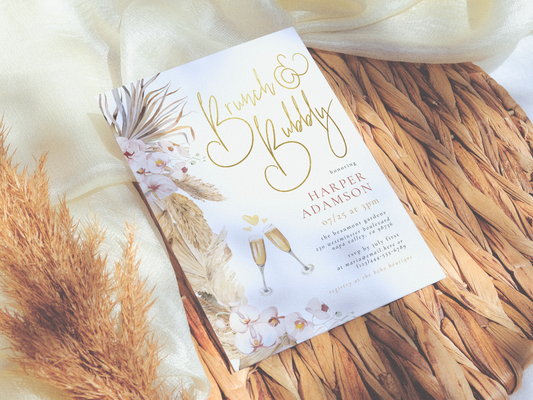 Boho Floral Pampas Grass Bridal Shower Invitation