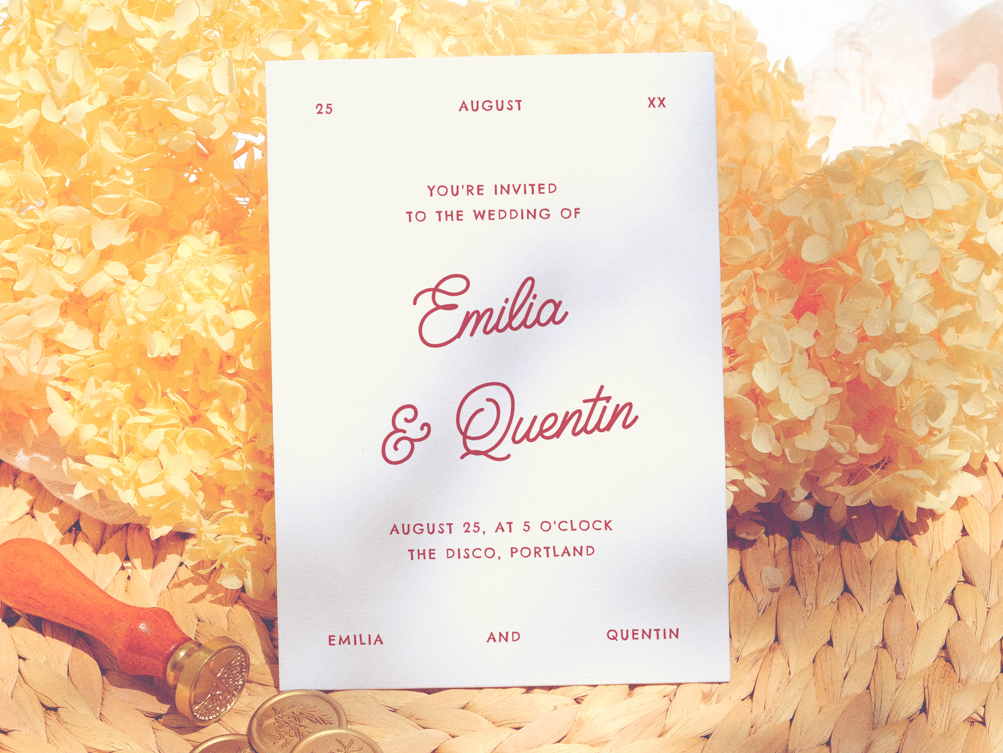 Wavy Frame Whimsical Photo 70s/80s Retro Wedding Invitation