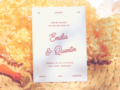 Wavy Frame Whimsical Photo 70s/80s Retro Wedding Invitation