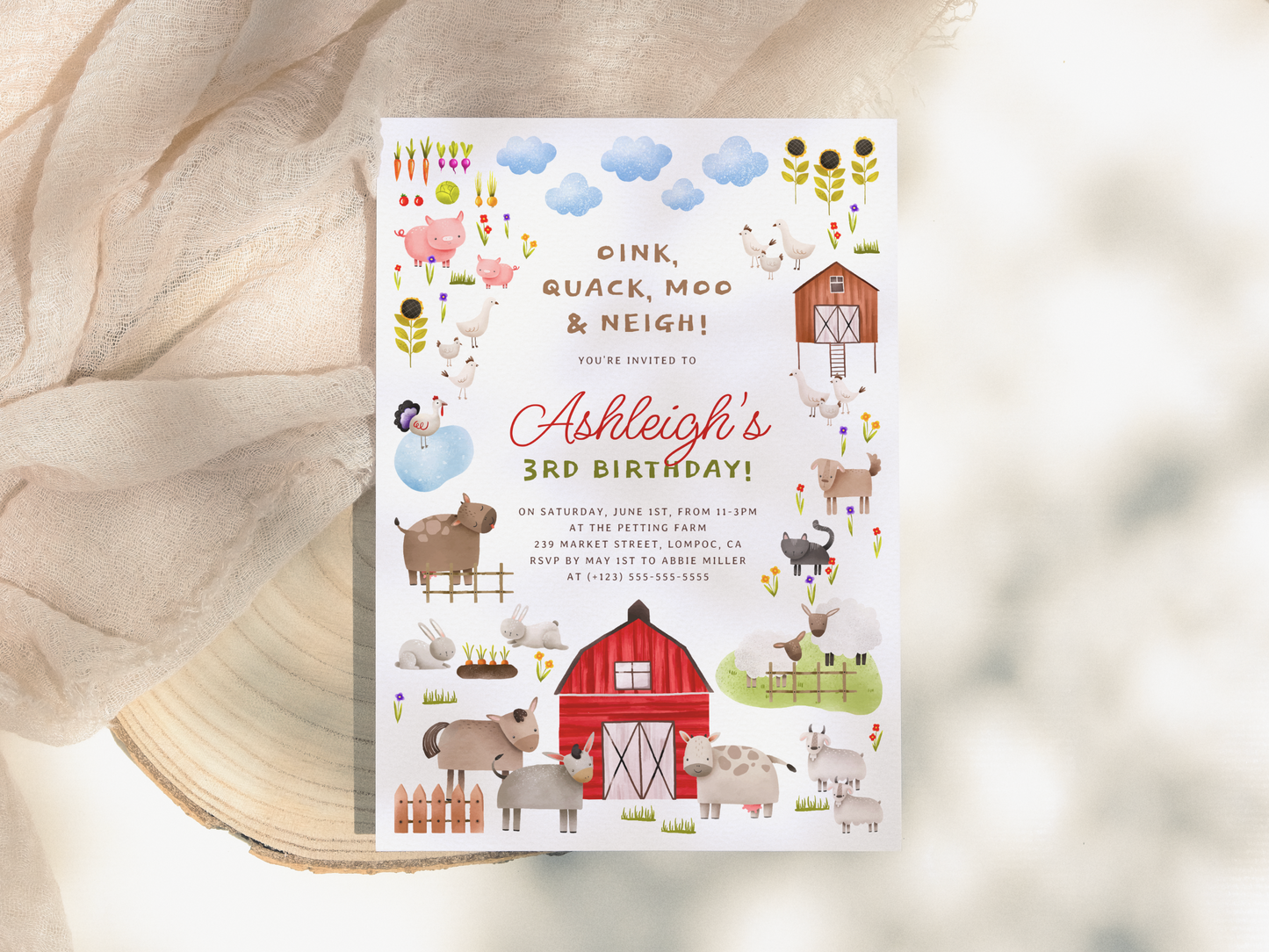 Farm Animals Barnyard Bash Birthday Party Invitation