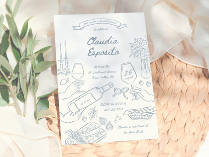 Hand Drawn Whimsical Brunch Bridal Shower Invitation