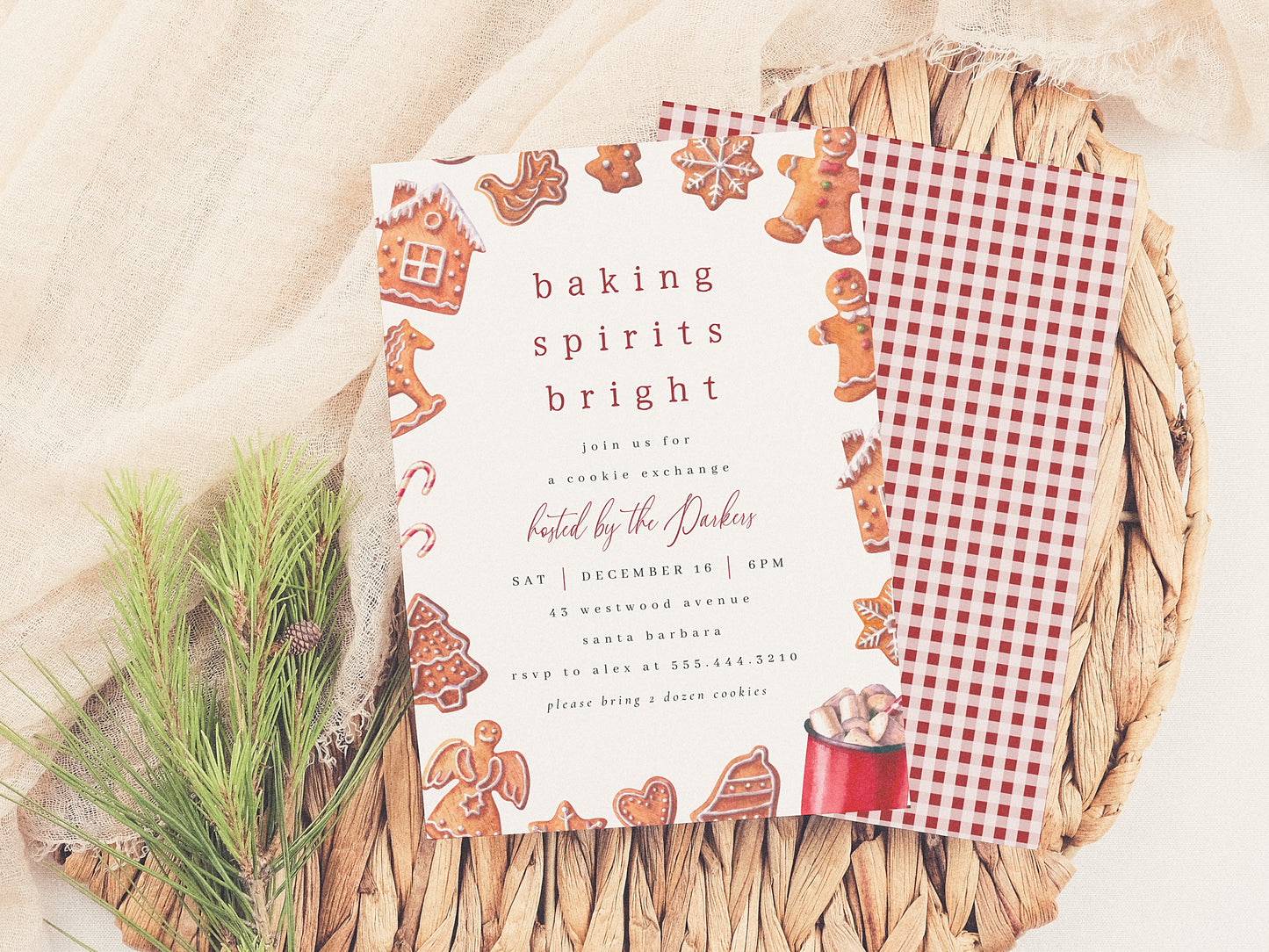 Baking Spirits Bright Cookie Exchange Christmas Invitation