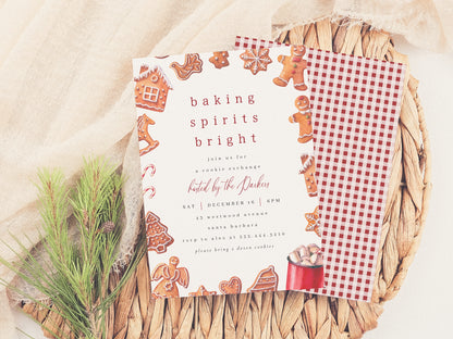 Baking Spirits Bright Cookie Exchange Christmas Invitation