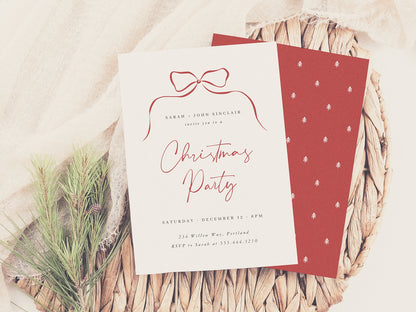 Elegant Minimalist Bow Christmas Holiday Party Invitation