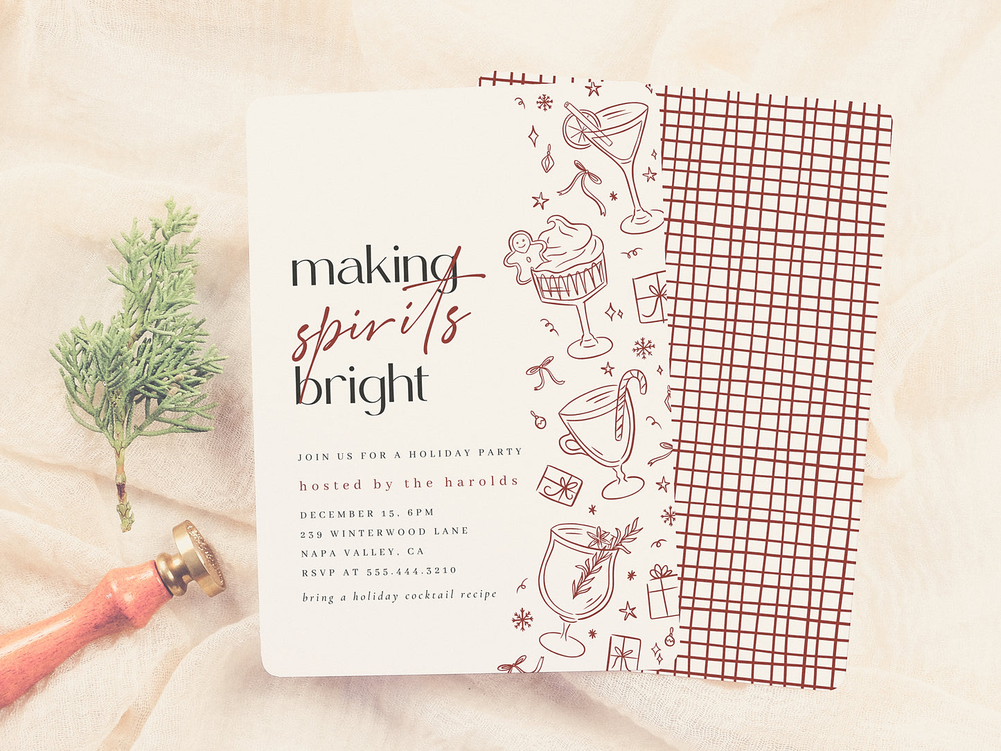 Making Spirits Bright Doodle Christmas Party Invitation