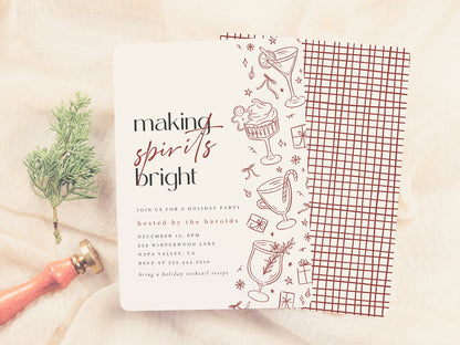 Making Spirits Bright Doodle Christmas Party Invitation