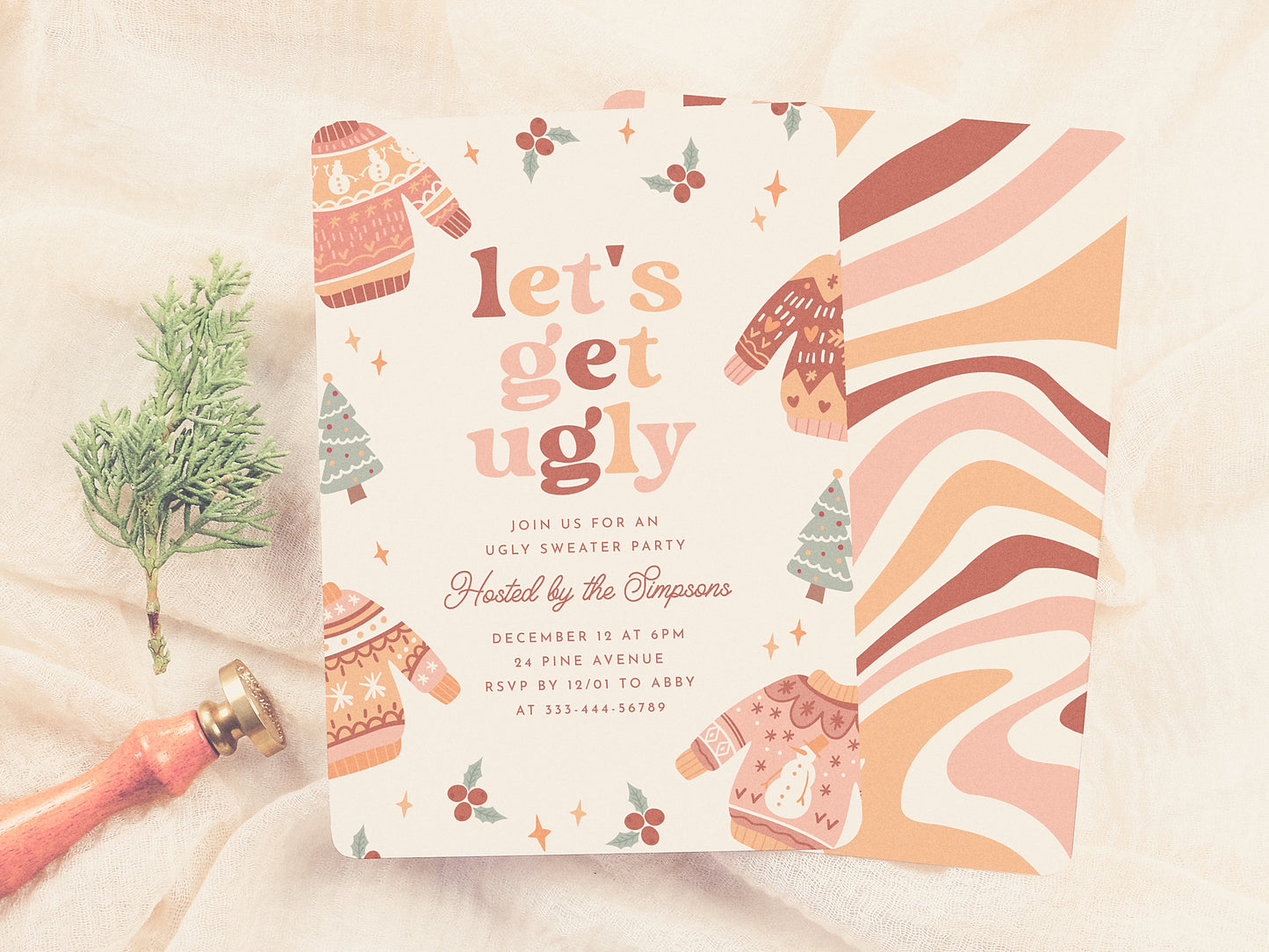 Let's Get Ugly Retro Christmas Ugly Sweater Party Invitation