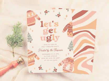 Let's Get Ugly Retro Christmas Ugly Sweater Party Invitation